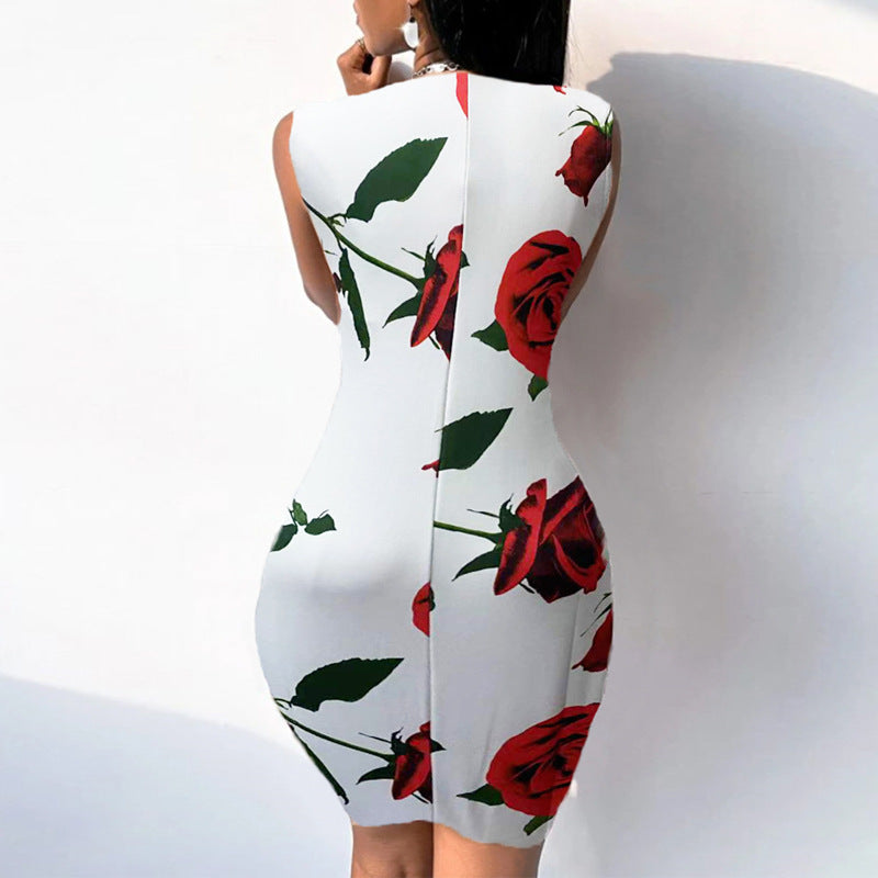 Robe Cintrée Imprimée Roses Pour Femme