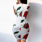 Robe Cintrée Imprimée Roses Pour Femme