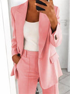 Vêtements pour femmes : Ensemble décontracté Ins avec blazer à revers, manches longues et pantalon slim à poches