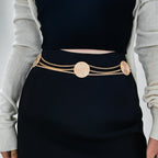 High-grade Multi-layer Metal Chain Waist Chain Women's Accessory Small Fragrance Style With Skirt Metal Cutout Round Piece Decorative Suit