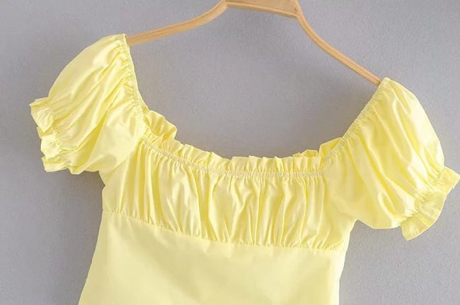 Chemise asymétrique à col carré et manches bouffantes pour femme Main Image