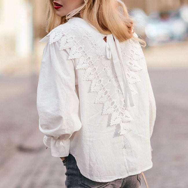 Chemisier en coton et dentelle patchwork pour femme Main Image
