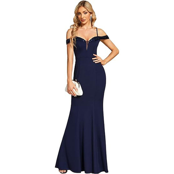 Robe de soirée longue à encolure dégagée pour femme