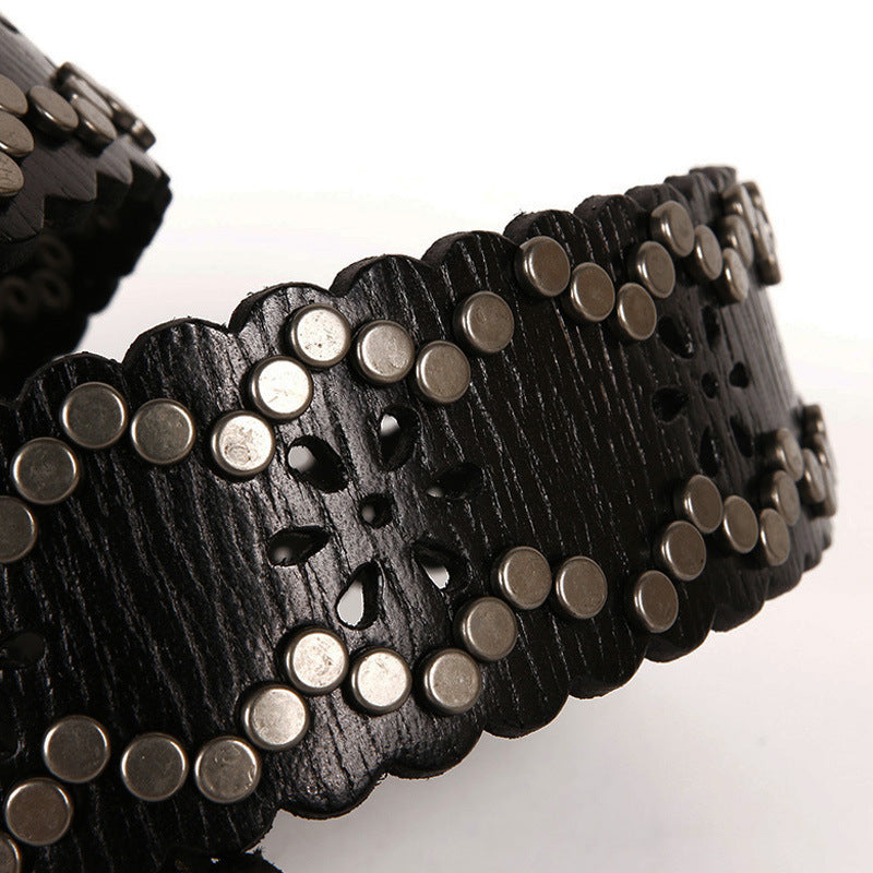 Ceinture en cuir cloutée, en peau de vache première couche, pour femme