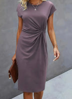 Robe mi-longue décontractée à col rond avec nœud sur le devant pour femme