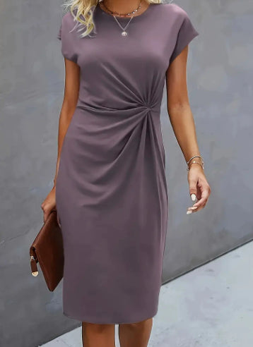 Robe mi-longue décontractée à col rond avec nœud sur le devant pour femme