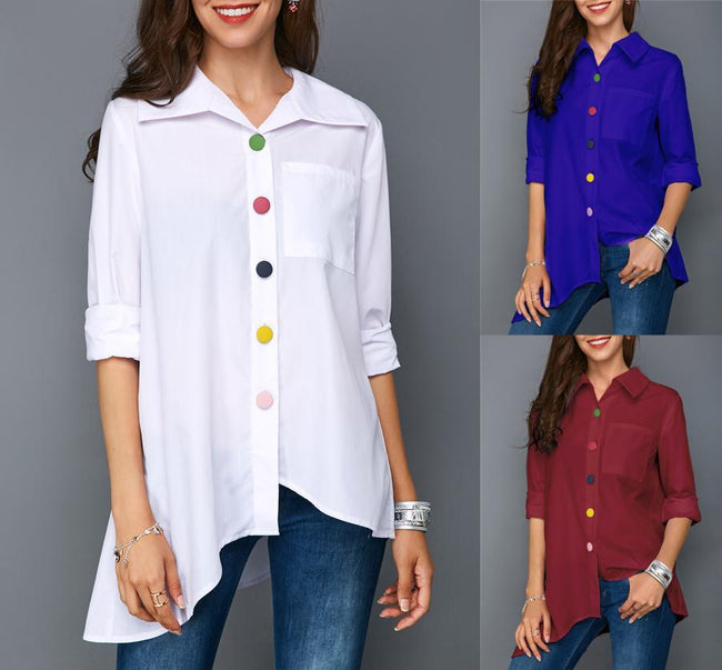 Chemisier blanc femme boutons colorés hauts simples Hover Image