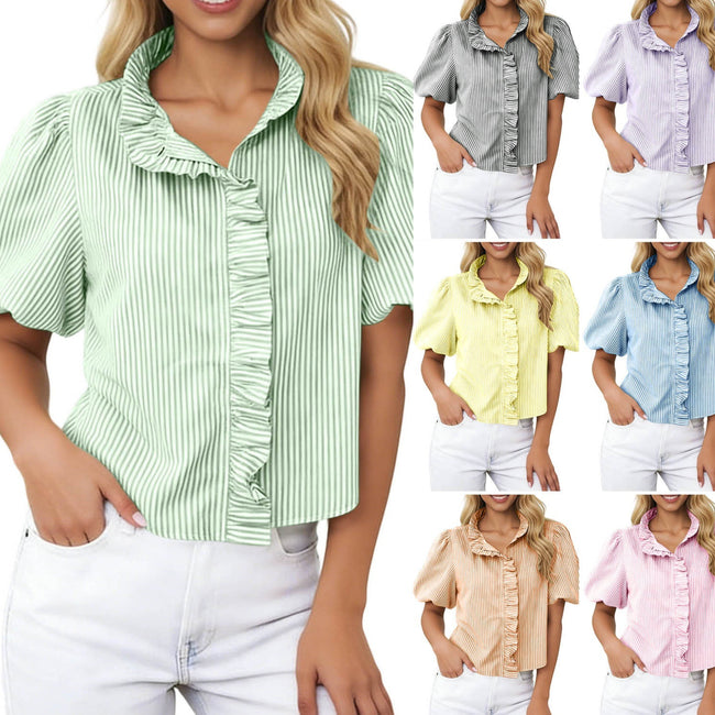 Chemise rayée décontractée en fil teint pour femme Hover Image