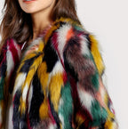 Manteaux d'hiver colorés en fourrure pour femmes, manteaux élégants en fausse fourrure colorée, marque de mode, manches longues, sans col, manteau décontracté pour femme