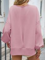 Fisoew Pulls décontractés à col rond pour femme, manches longues lanterne, fente latérale, ample, courts, hauts d'automne