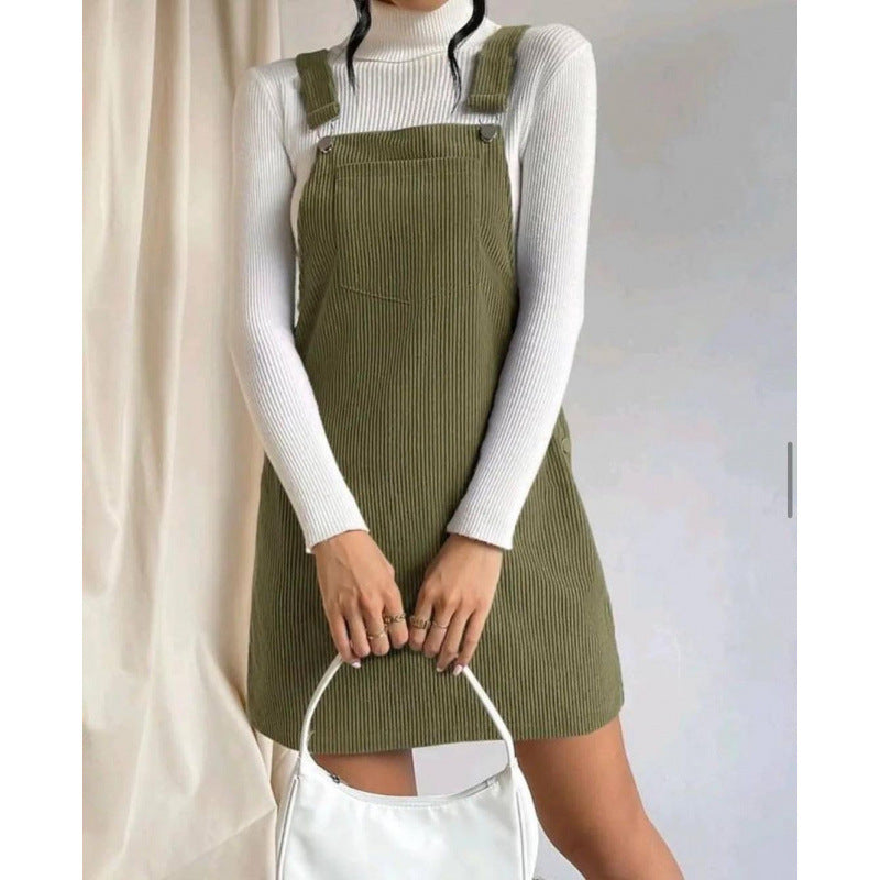 Robe salopette ample en velours côtelé sans manches pour le printemps