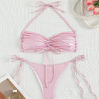 Maillot de bain bikini réfléchissant avec cordon de serrage pour femme