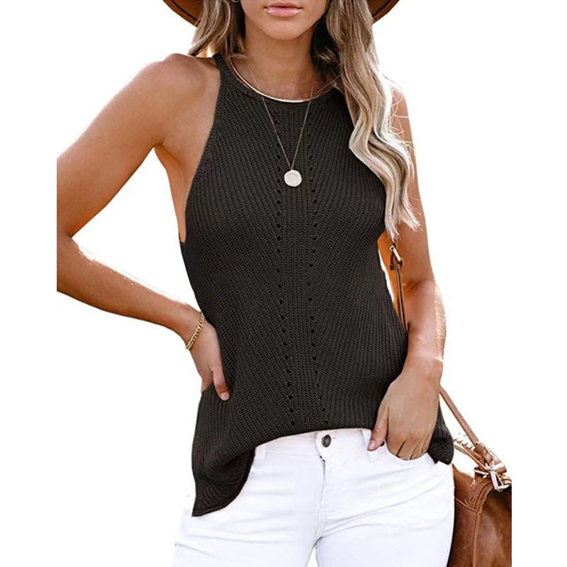 Gilet tricoté de plage ample dos nu pour femme, style européen et américain