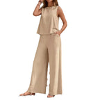 Ensemble pantalon uni décontracté et ample pour femmes, costume deux pièces élégant pour le printemps et l'été, ensemble pantalon complet, tenue féminine