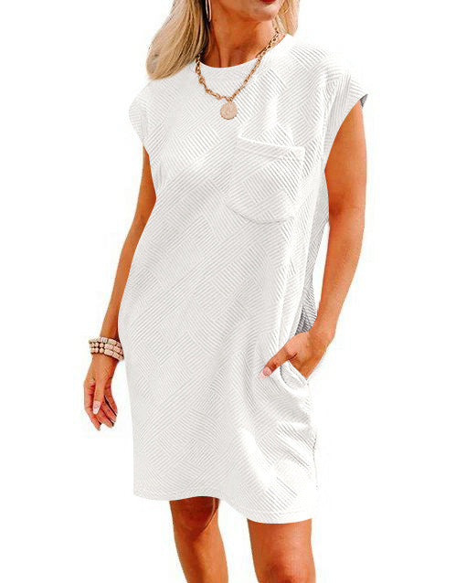 Robe d'été décontractée à col rond et manches courtes avec poches pour femme Main Image