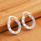 Boucles d'oreilles créoles en argent sterling Coréen Vintage Creuses en forme de cœur pour femmes, Cadeau de Bijoux de Fête de Mariage