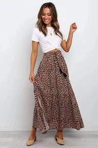 New Cotton Elastic High Waist Brown Leopard Print Large Skirt