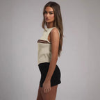 Débardeur tricoté rayé style Chanel pour femme, vêtement d'été, coupe ajustée, couche de base, haut sans manches