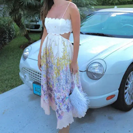 Robe caraco imprimée ajourée pour femme