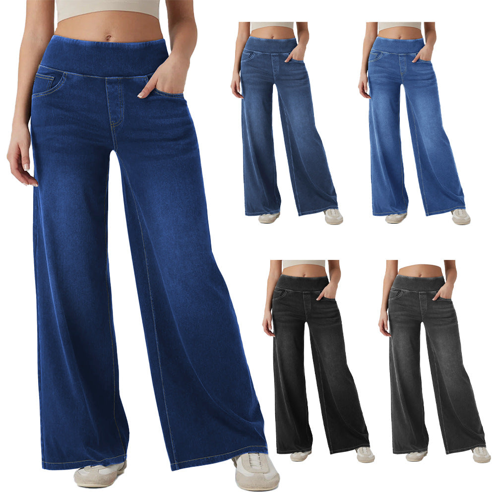 Jean ample et extensible à jambe large et taille haute pour femme