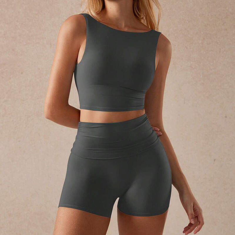 Ensemble deux pièces short et gilet de sport pour le yoga