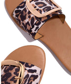 Mules à boucles Imprimé léopard Sandales plates femme été Chaussures de plage