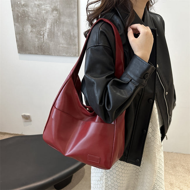 Sac hobo vintage pour femme, sac à bandoulière décontracté en cuir PU, grand sac fourre-tout rétro, sac souple sous l'aisselle, sac d'automne et d'hiver Main Image