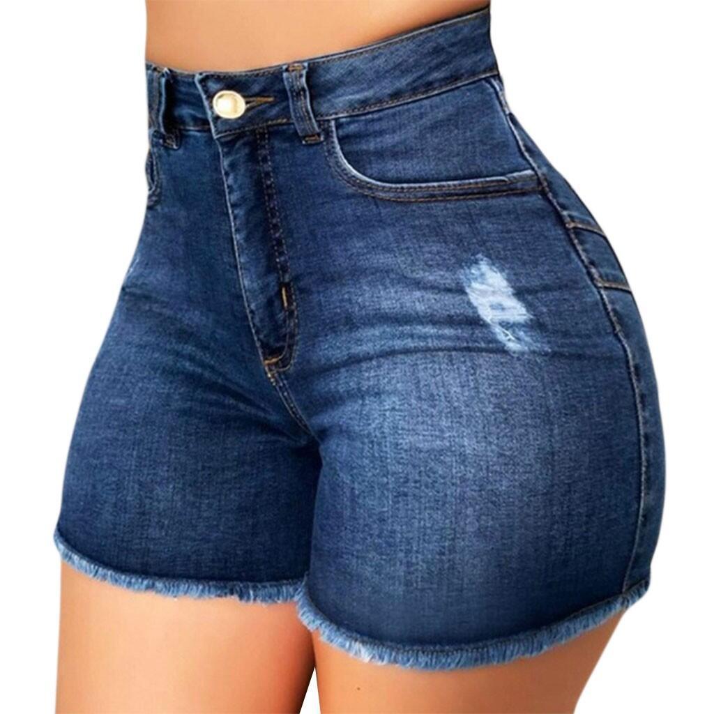 Short en jean déchiré extensible à coupe ajustée avec pompons pour femme