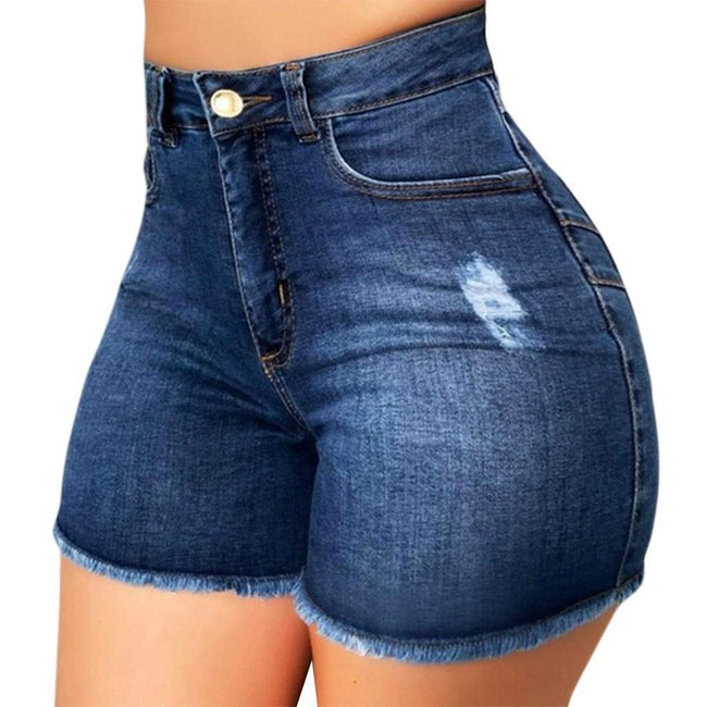 Short en jean déchiré extensible à coupe ajustée avec pompons pour femme Main Image