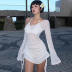 Robe plissée aux épaules pour femme