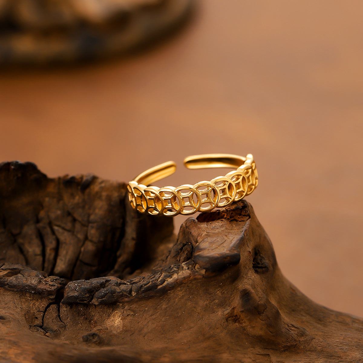 Lucky Coin Titanium Steel Ring For Women & Men, Hollow Coin Design, Feng Shui Wealth Lucky Jewelry, Anti-Fade Couple Rings