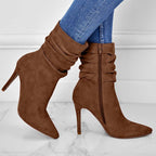 Bottes à talons hauts pointus en daim pour femme