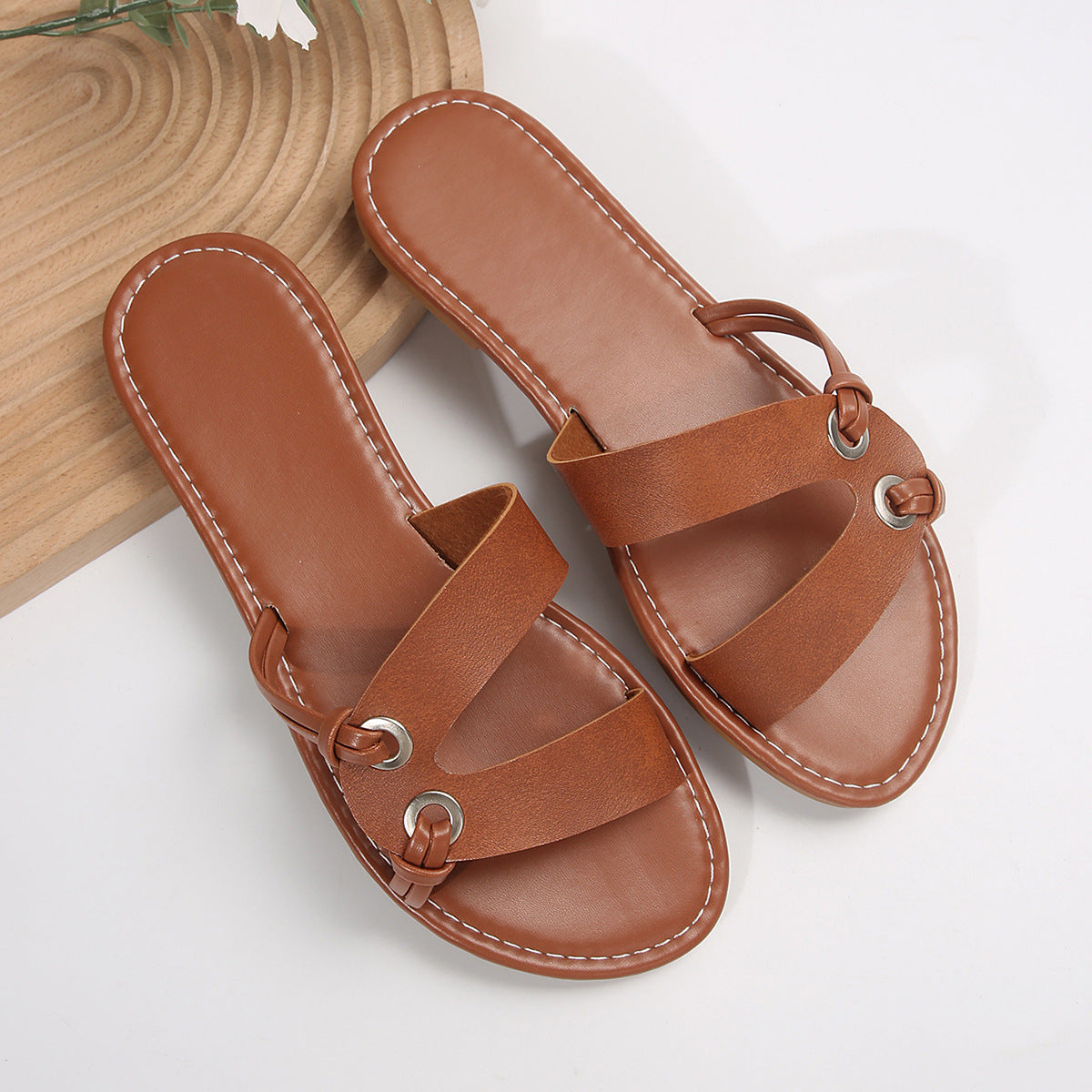 Sandales plates à bout rond, style décontracté, antidérapantes, pour femme, idéales pour l'été