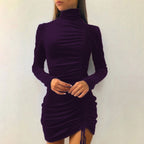 Robe femme à col montant avec cordon de serrage en suède