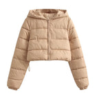 Doudoune courte en coton multicolore avec capuche pour femme