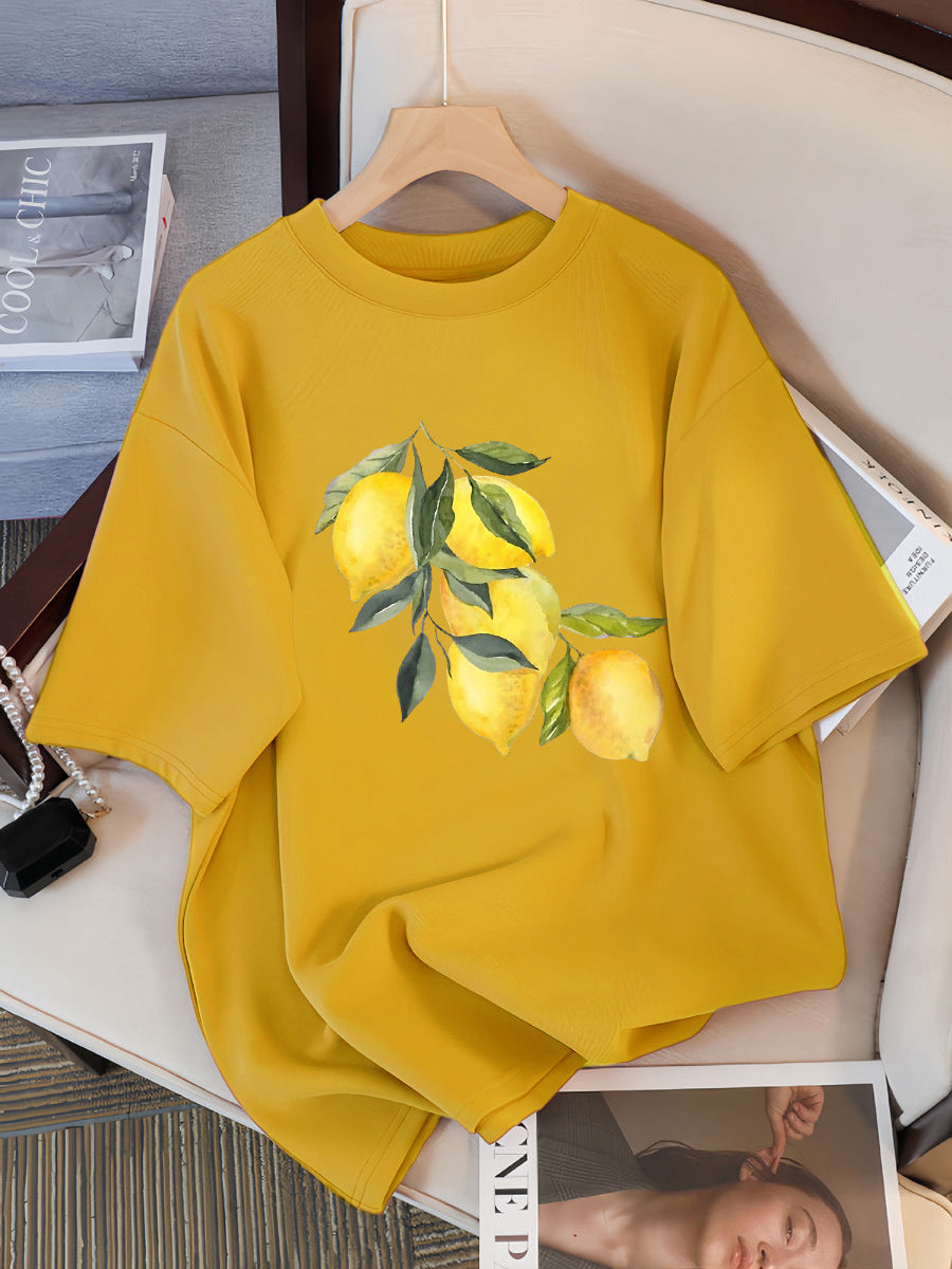 T-shirts à motif citron créatifs Femme décontracté doux hauts mode