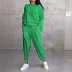 Ensemble tailleur irrégulier femme - Haut à manches longues et col rond et pantalon sarouel ample avec poches - Vêtements pour femmes style Ins