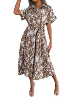 Robe chemise décontractée à lacets et imprimé léopard