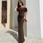 Robe de soirée plissée sans manches pour femme