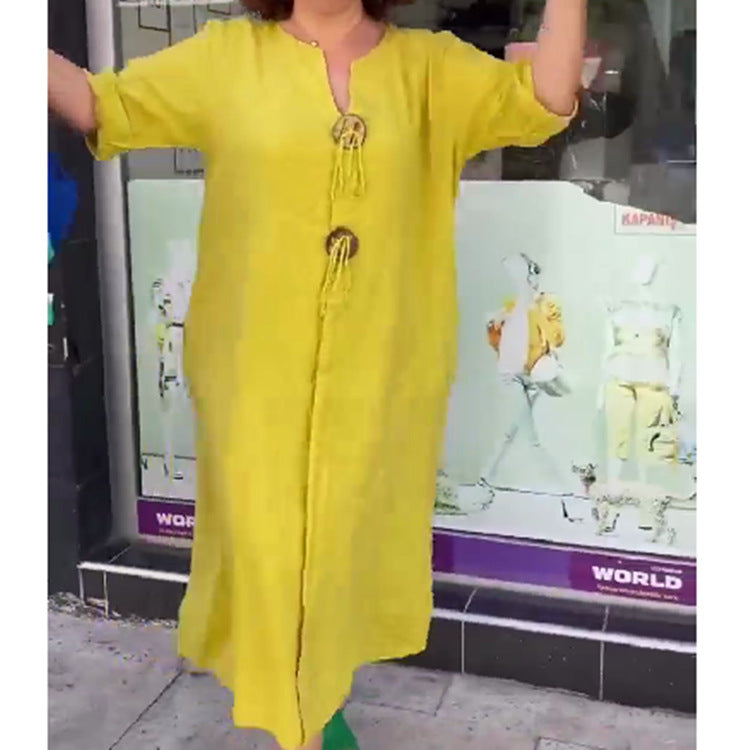 Robe simple décontractée de couleur unie pour femme
