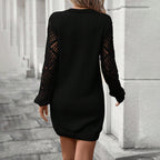 Nouvelle Robe Tricotée Col en V Mode Couleur Unie Creuse Robe Pull Manches Longues Vêtements pour Femmes