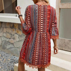 Robe bohème imprimée col en V, style décontracté pour femme