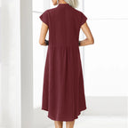Cardigan Stand Collar Single-breasted Cotton And Linen Pocket Dress