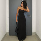 Robe longue fendue coupe ajustée de couleur unie