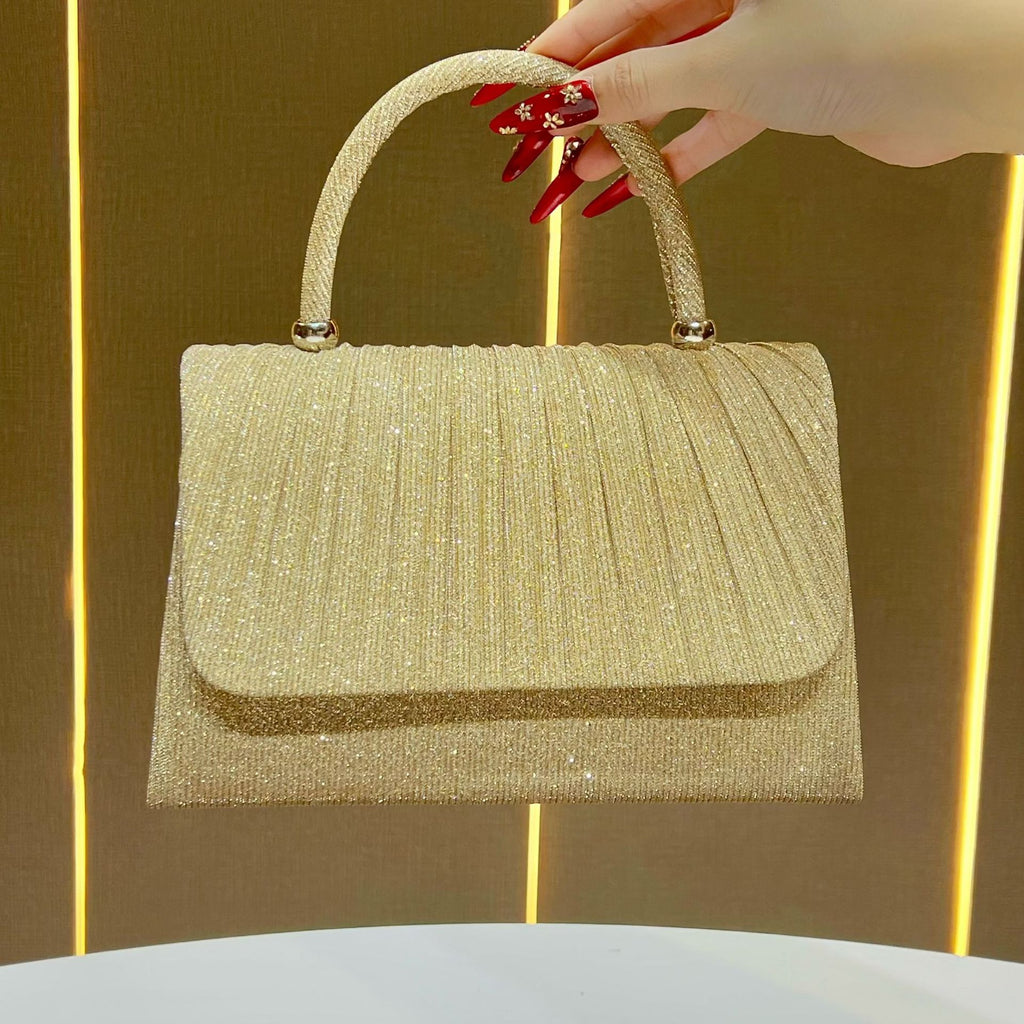 Sac à main Festival Gold Crinkle – Pochette chic indispensable pour les fêtes, Sac bandoulière élégant pour banquets et soirées