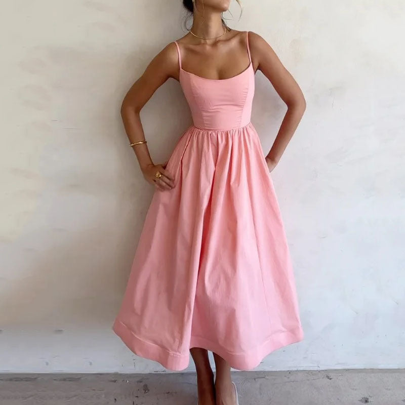 Robe à bretelles unie, imprimée, fraîche, douce et sexy pour femme