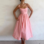 Robe à bretelles unie, imprimée, fraîche, douce et sexy pour femme