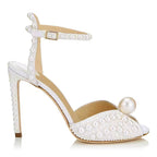 Chaussures de mariage pour femmes, sandales à perles et bout ouvert