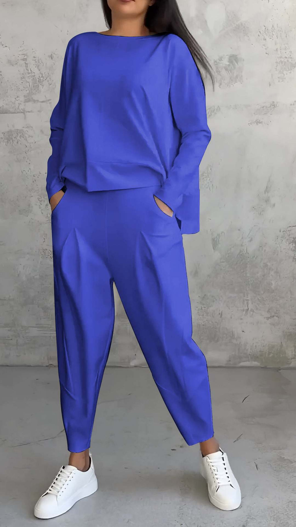 Ensemble tailleur irrégulier femme - Haut à manches longues et col rond et pantalon sarouel ample avec poches - Vêtements pour femmes style Ins
