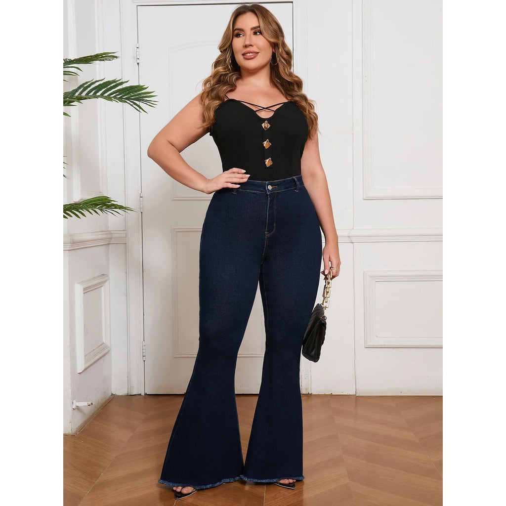 Jeans évasé taille haute grande taille femme à coupe ajustée Sret